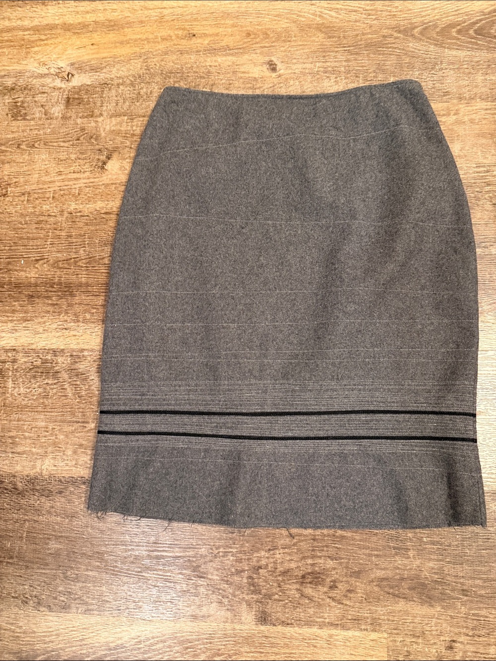 Tahari Gray Pencil Skirt with Hem Stripe Detail